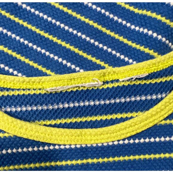 Ladies Blue Summer Knit Tank Top White & Yellow Stripes Contrasting Yellow Trim - Picture 7 of 13